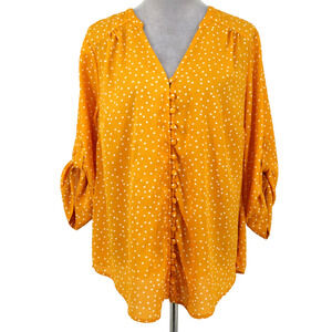 Torrid Top 2 Plus Size 2X Orange Gold Chiffon Polka Dot Blouse Preppy Whimsy